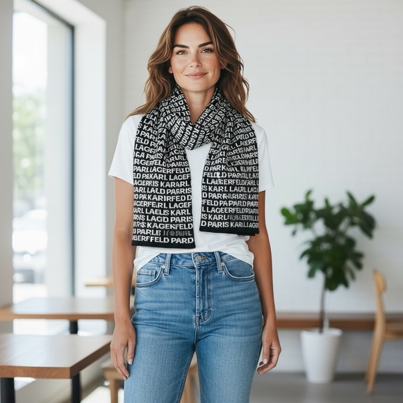 Karl Lagerfeld Monochrome Logo Scarf Wrap - Picture 3 of 7